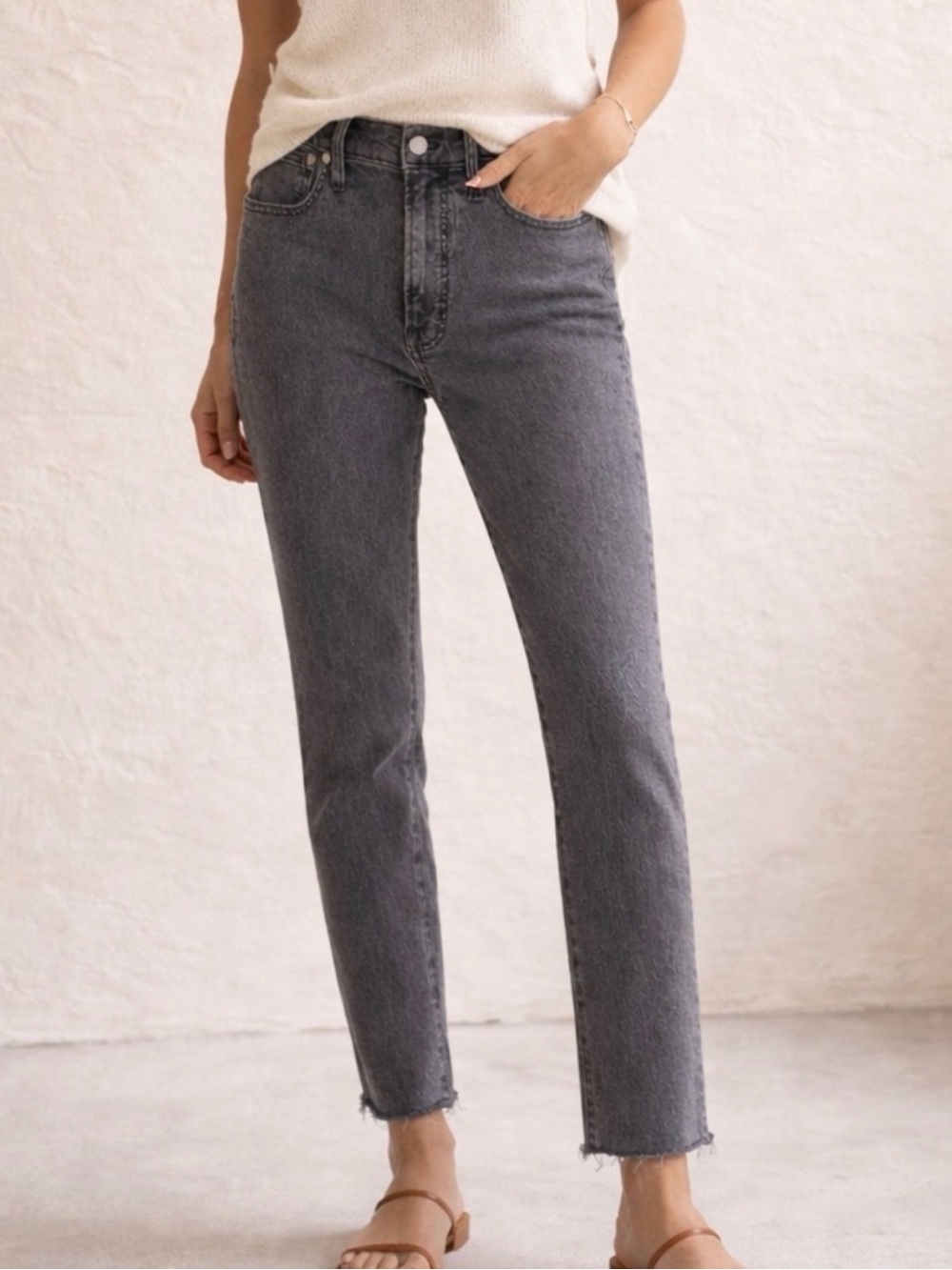 Madewell Washed Black Skinny Jeans Raw Hem Size 30